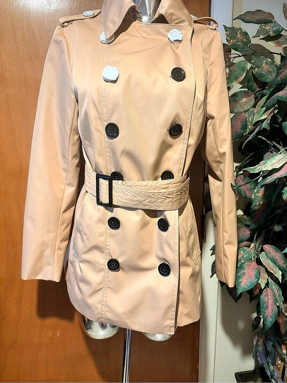Women's Beige Double-Breasted Trench Coat Like New